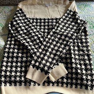 Cream and Houndstooth Button Accent Sweater